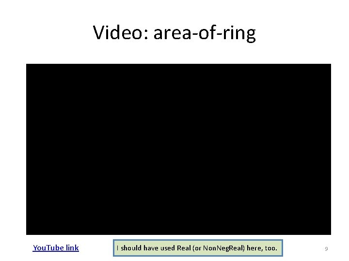 Video: area-of-ring You. Tube link I should have used Real (or Non. Neg. Real)