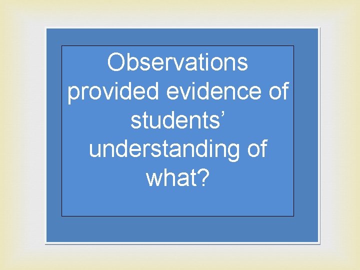 Observations provided evidence of students’ understanding of what? 