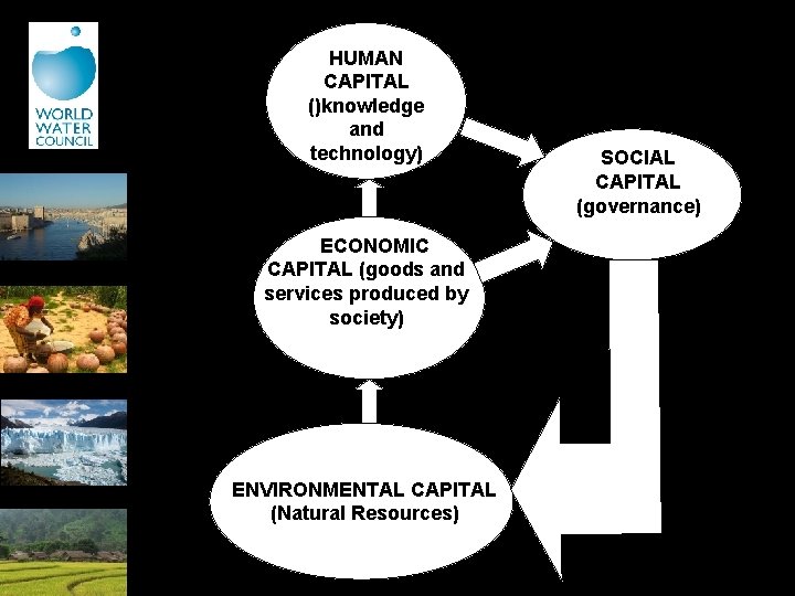 HUMAN CAPITAL ()knowledge and technology) ECONOMIC CAPITAL (goods and services produced by society) ENVIRONMENTAL