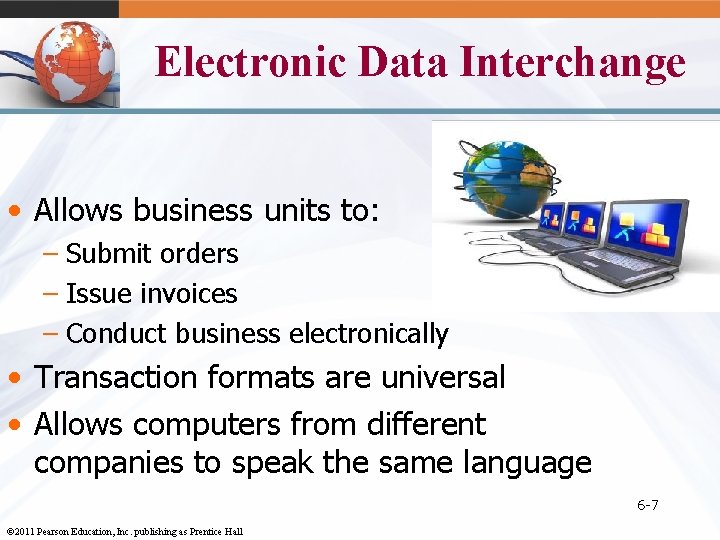 Electronic Data Interchange • Allows business units to: – Submit orders – Issue invoices