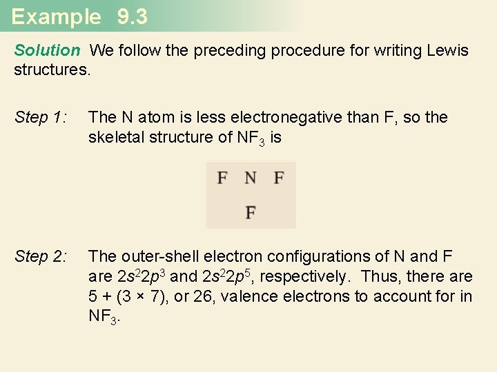 Example 9. 3 Solution We follow the preceding procedure for writing Lewis structures. Step