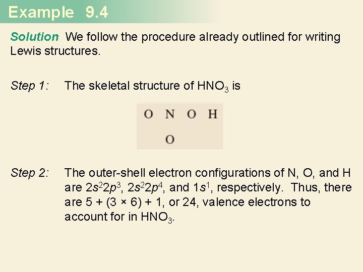 Example 9. 4 Solution We follow the procedure already outlined for writing Lewis structures.