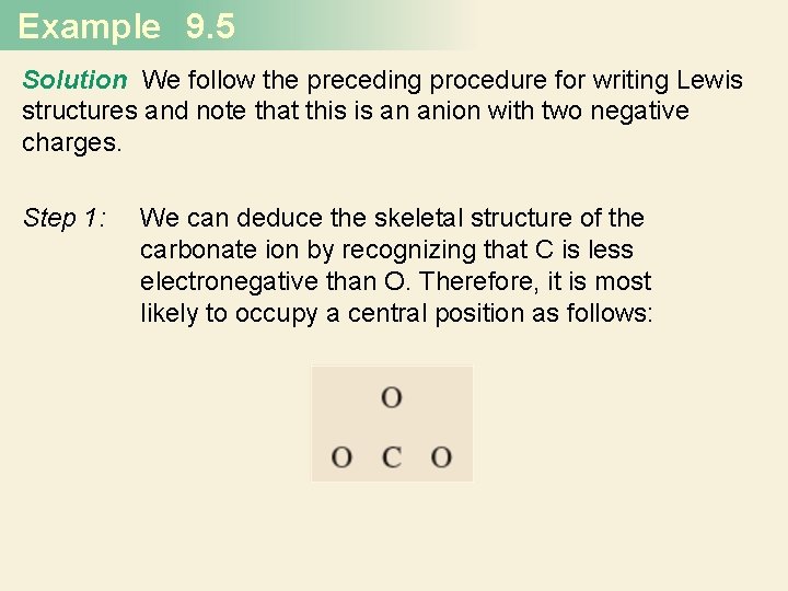 Example 9. 5 Solution We follow the preceding procedure for writing Lewis structures and