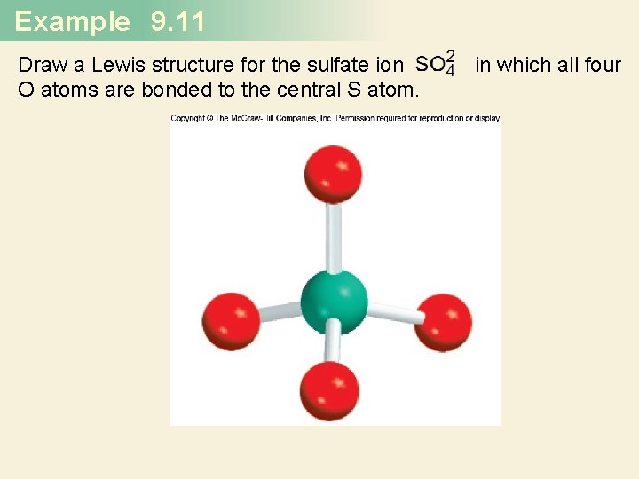 Example 9. 11 Draw a Lewis structure for the sulfate ion O atoms are