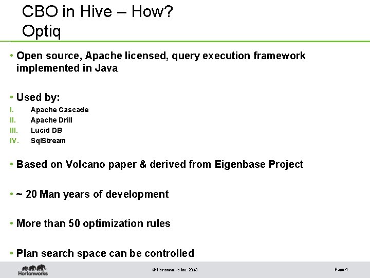Hive CBO Accelerating Complex Queries John Pullokkaran 11192013