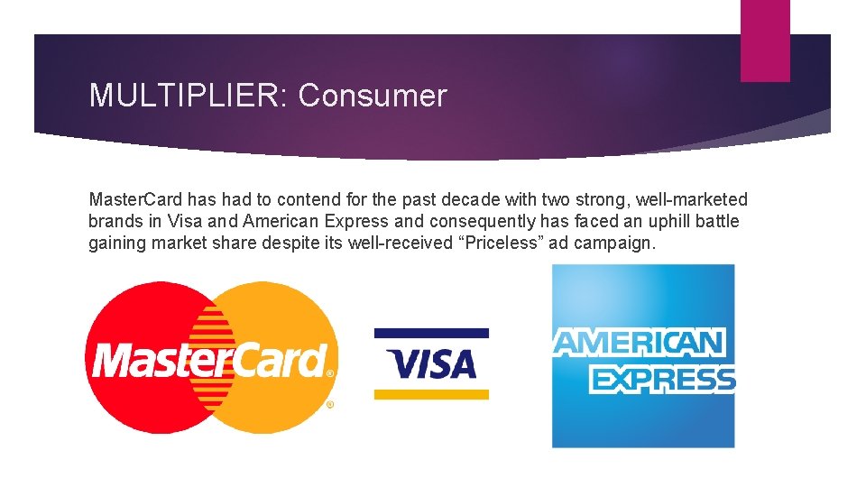 MULTIPLIER: Consumer Master. Card has had to contend for the past decade with two