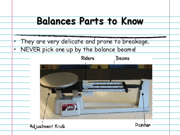 Balances Parts to Know • They are very delicate and prone to breakage. •