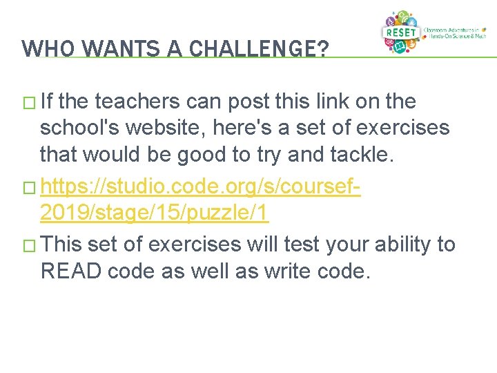 WHO WANTS A CHALLENGE? � If the teachers can post this link on the