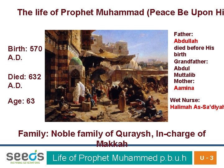 The life of Prophet Muhammad (Peace Be Upon Hi Birth: 570 A. D. Died: