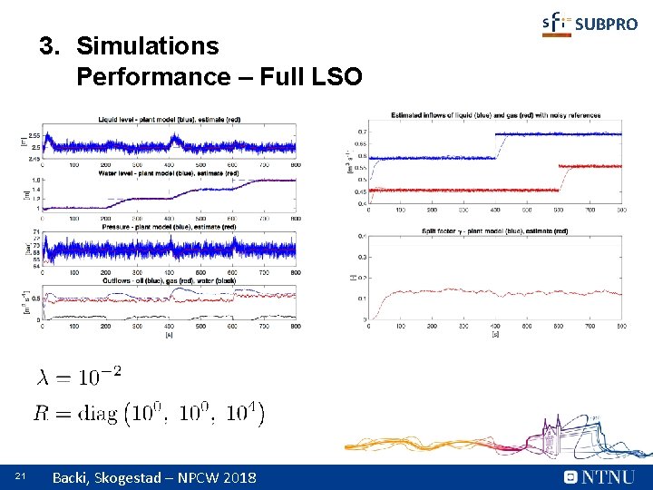 3. Simulations Performance – Full LSO 21 Backi, Skogestad – NPCW 2018 SUBPRO 
