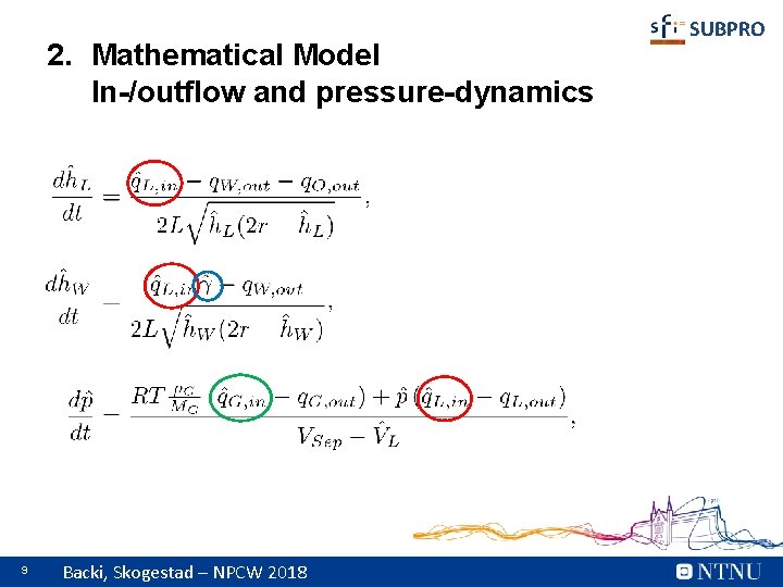 2. Mathematical Model In-/outflow and pressure-dynamics 9 Backi, Skogestad – NPCW 2018 SUBPRO 