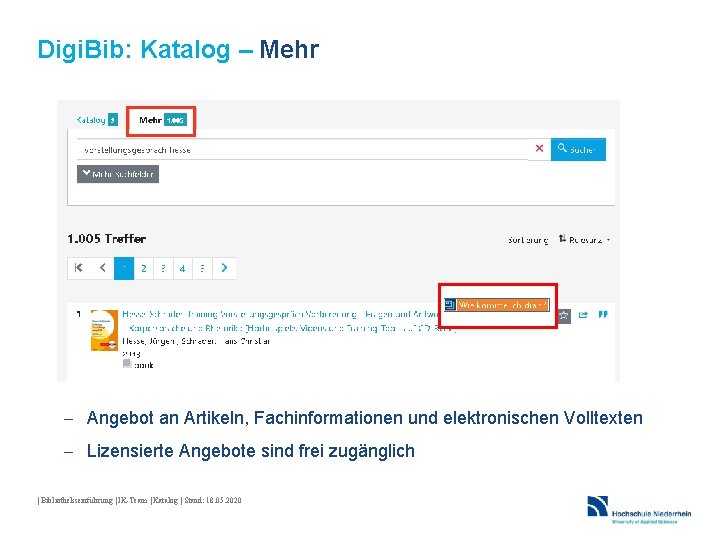 Digi. Bib: Katalog – Mehr - Angebot an Artikeln, Fachinformationen und elektronischen Volltexten -