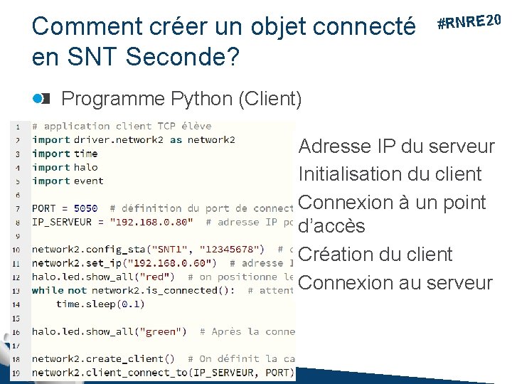 Comment créer un objet connecté en SNT Seconde? #RNRE 20 Programme Python (Client) Adresse