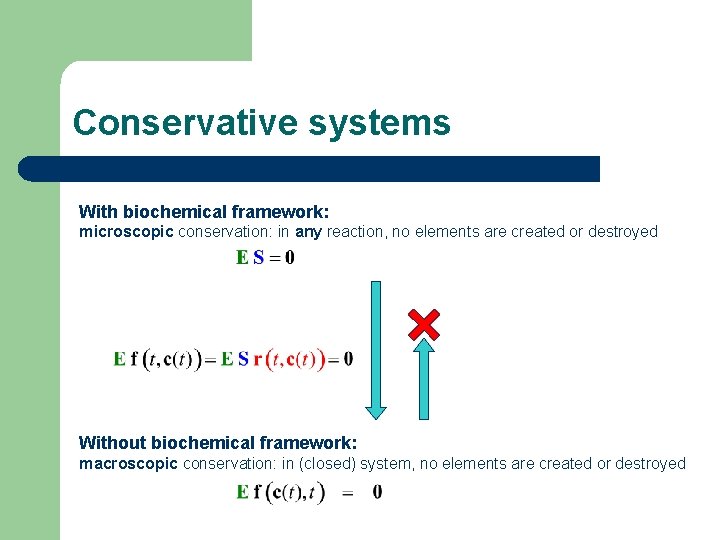 Conservative systems With biochemical framework: microscopic conservation: in any reaction, no elements are created