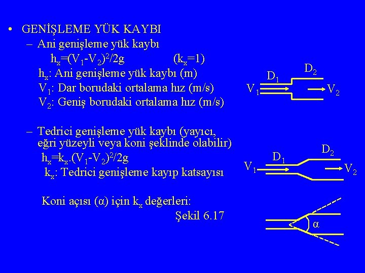  • GENİŞLEME YÜK KAYBI – Ani genişleme yük kaybı hx=(V 1 -V 2)2/2