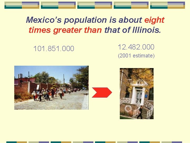 Mexico’s population is about eight times greater than that of Illinois. 101. 851. 000