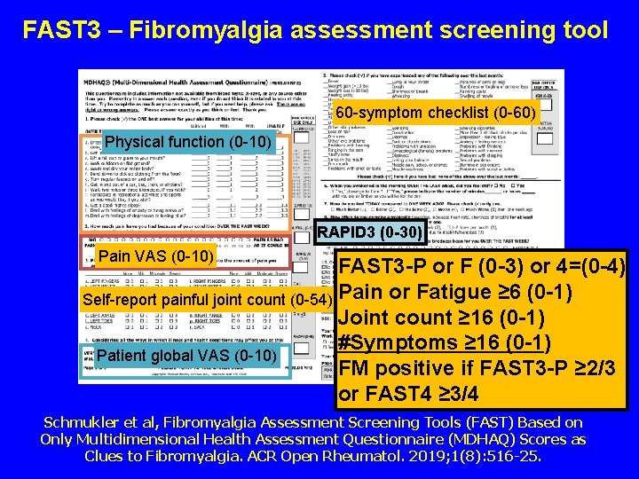 FAST 3 – Fibromyalgia assessment screening tool 60 -symptom checklist (0 -60) Physical function