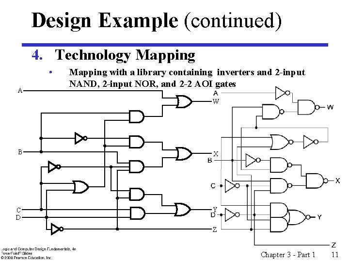 Design Example (continued) 4. Technology Mapping • A Mapping with a library containing inverters Design Example (continued) 4. Technology Mapping • A Mapping with a library containing inverters