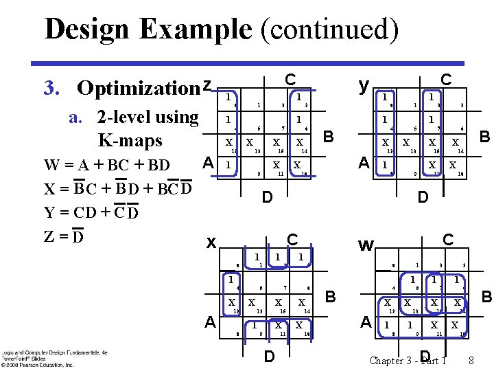 Design Example (continued) 3. Optimization z a. 2 -level using K-maps C 1 1 Design Example (continued) 3. Optimization z a. 2 -level using K-maps C 1 1
