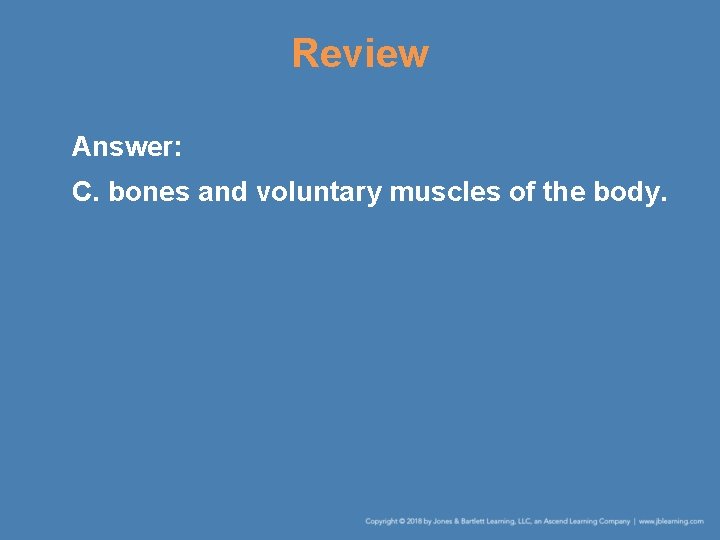 Review Answer: C. bones and voluntary muscles of the body. 