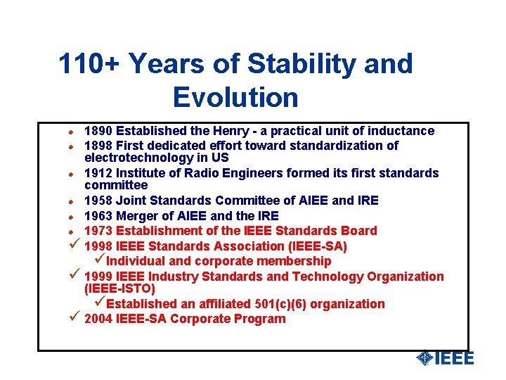 110+ Years of Stability and Evolution 1890 Established the Henry - a practical unit