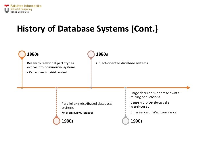 History of Database Systems (Cont. ) 1980 s Research relational prototypes evolve into commercial