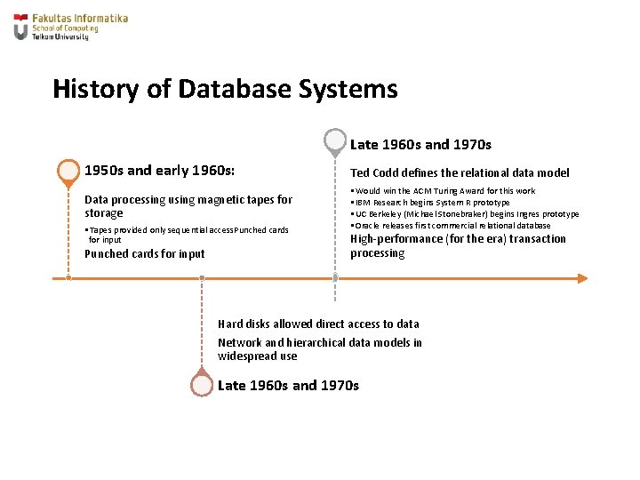 History of Database Systems Late 1960 s and 1970 s 1950 s and early