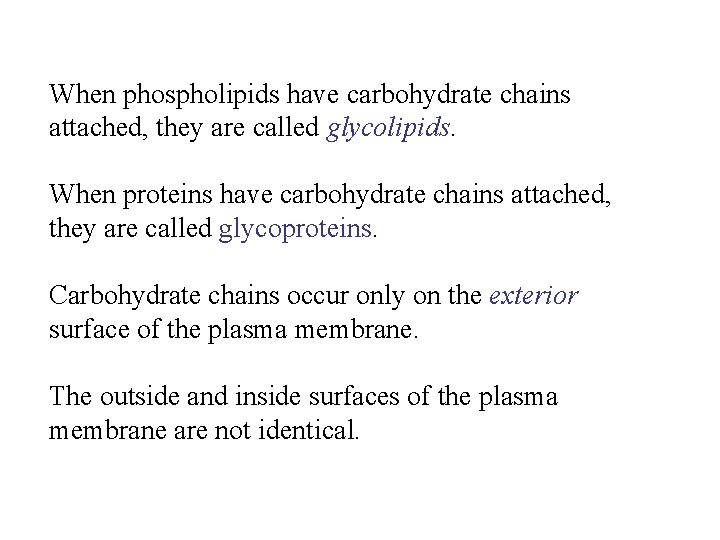 When phospholipids have carbohydrate chains attached, they are called glycolipids. When proteins have carbohydrate