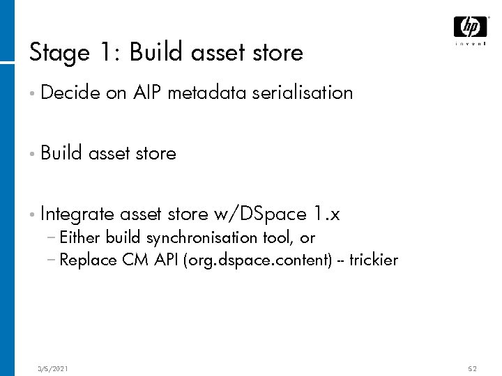 Stage 1: Build asset store • Decide • Build on AIP metadata serialisation asset
