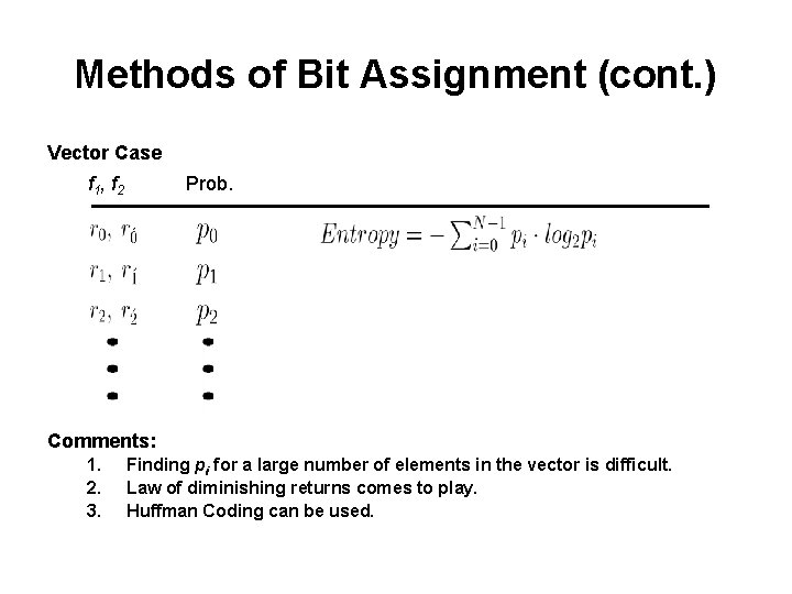 Methods of Bit Assignment (cont. ) Vector Case f 1 , f 2 Prob. Methods of Bit Assignment (cont. ) Vector Case f 1 , f 2 Prob.