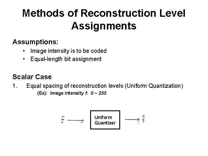 Methods of Reconstruction Level Assignments Assumptions: • Image intensity is to be coded • Methods of Reconstruction Level Assignments Assumptions: • Image intensity is to be coded •