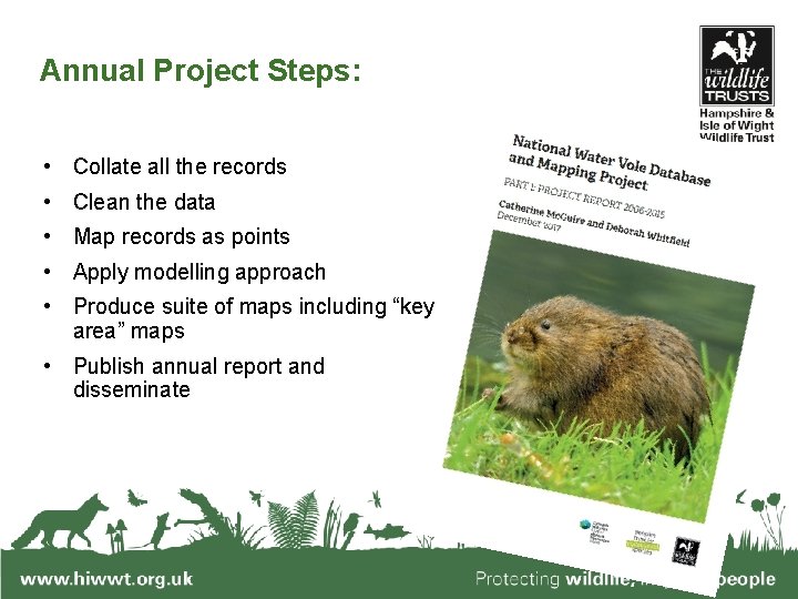 Annual Project Steps: • Collate all the records • Clean the data • Map