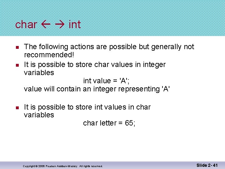 char int n n n The following actions are possible but generally not recommended!