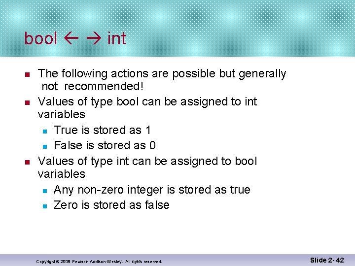 bool int n n n The following actions are possible but generally not recommended!