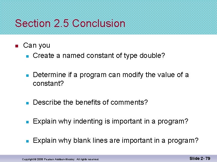 Section 2. 5 Conclusion n Can you n Create a named constant of type