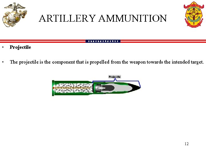 ARTILLERY AMMUNITION • Projectile • The projectile is the component that is propelled from