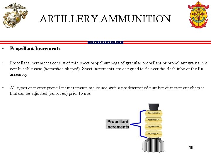 ARTILLERY AMMUNITION • Propellant Increments • Propellant increments consist of thin sheet propellant bags