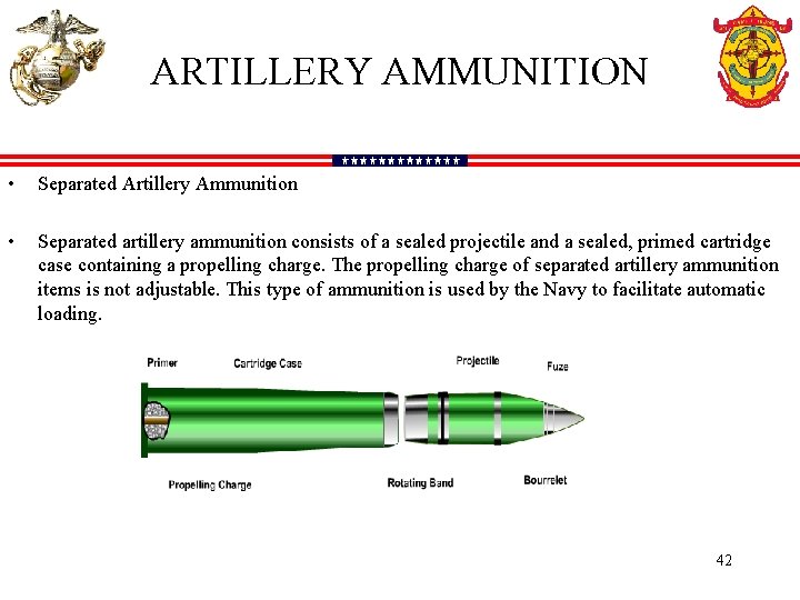 ARTILLERY AMMUNITION • Separated Artillery Ammunition • Separated artillery ammunition consists of a sealed