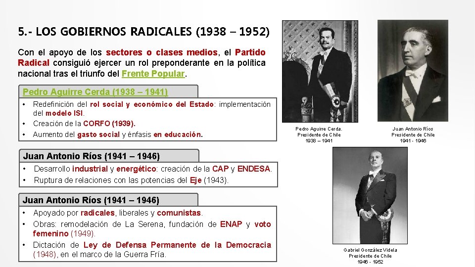 5. - LOS GOBIERNOS RADICALES (1938 – 1952) Con el apoyo de los sectores