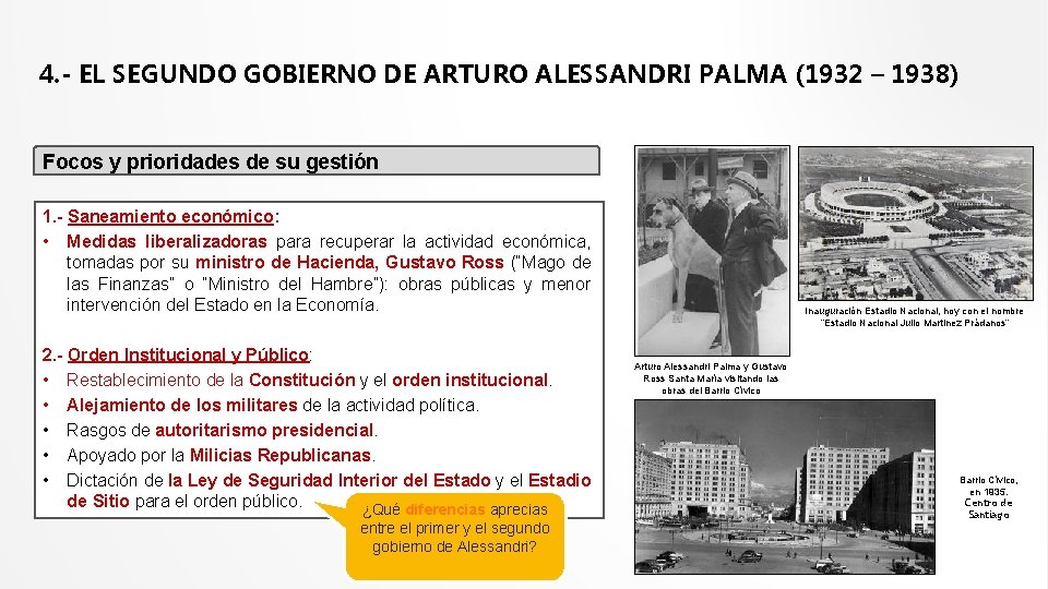 4. - EL SEGUNDO GOBIERNO DE ARTURO ALESSANDRI PALMA (1932 – 1938) Focos y