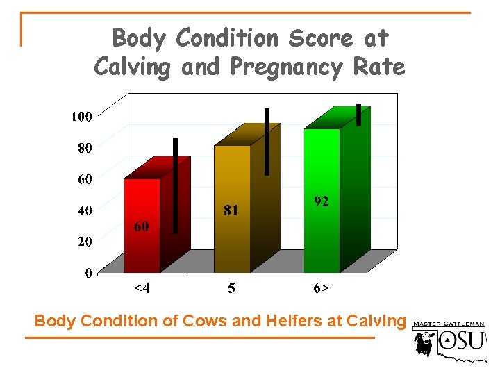 Body Condition Score at Calving and Pregnancy Rate Body Condition of Cows and Heifers