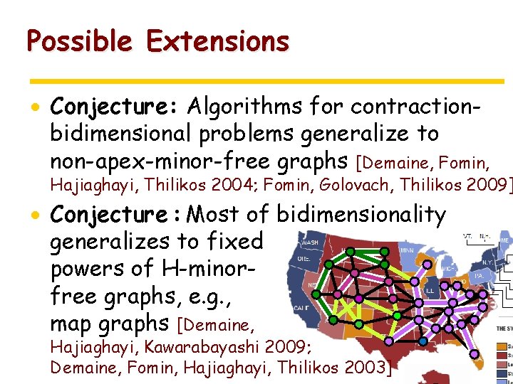 Possible Extensions · Conjecture: Algorithms for contractionbidimensional problems generalize to non-apex-minor-free graphs [Demaine, Fomin,