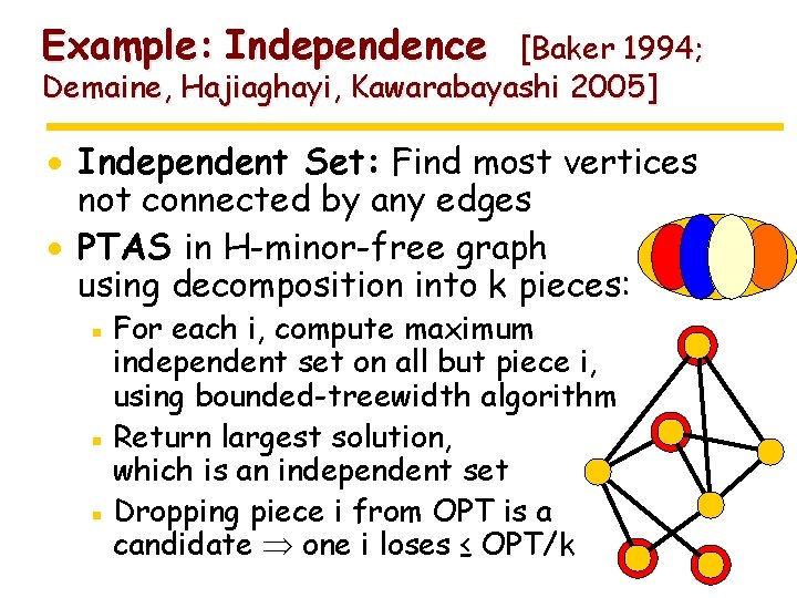Example: Independence [Baker 1994; Demaine, Hajiaghayi, Kawarabayashi 2005] · Independent Set: Find most vertices