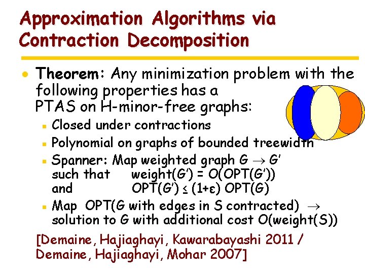 Approximation Algorithms via Contraction Decomposition · Theorem: Any minimization problem with the following properties