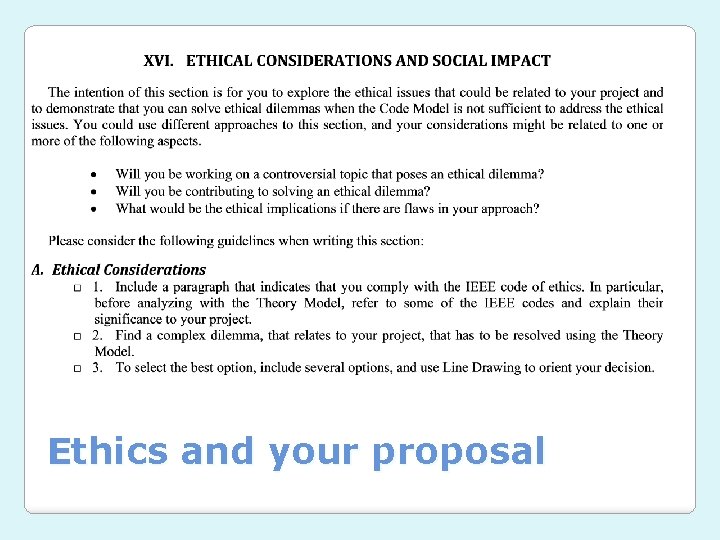 Ethics and your proposal 