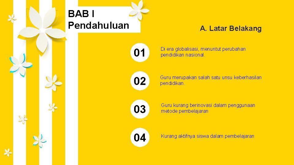 BAB I Pendahuluan A. Latar Belakang 01 Di era globalisasi, menuntut perubahan pendidikan nasional.