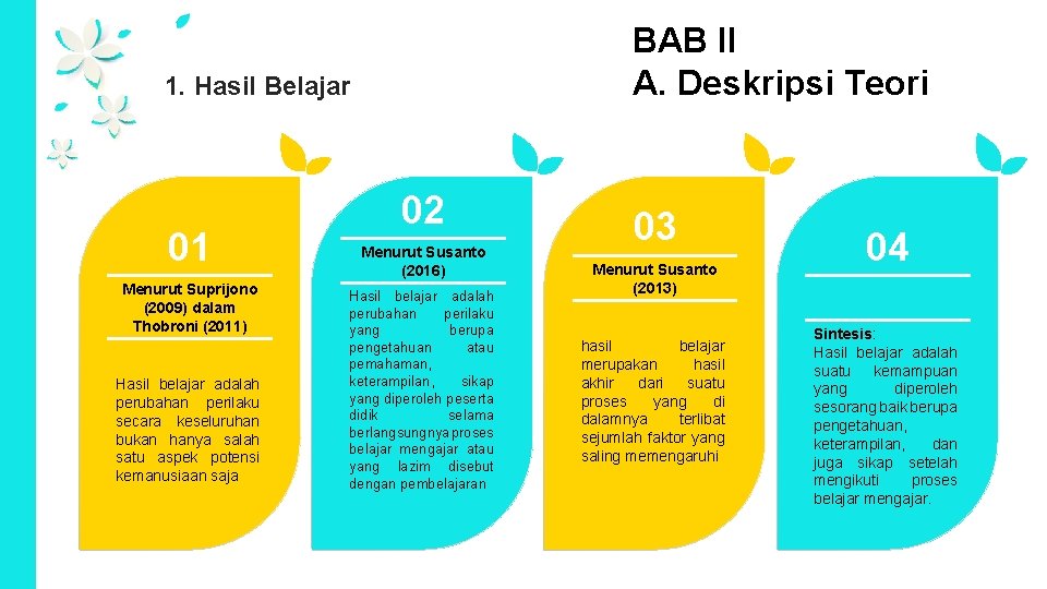 BAB II A. Deskripsi Teori 1. Hasil Belajar 01 Menurut Suprijono (2009) dalam Thobroni BAB II A. Deskripsi Teori 1. Hasil Belajar 01 Menurut Suprijono (2009) dalam Thobroni