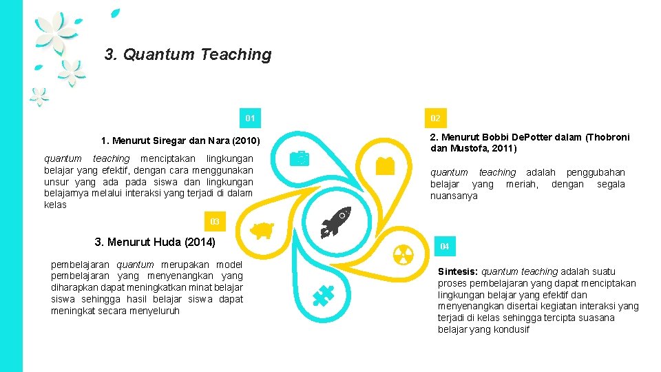 3. Quantum Teaching 01 1. Menurut Siregar dan Nara (2010) quantum teaching menciptakan lingkungan