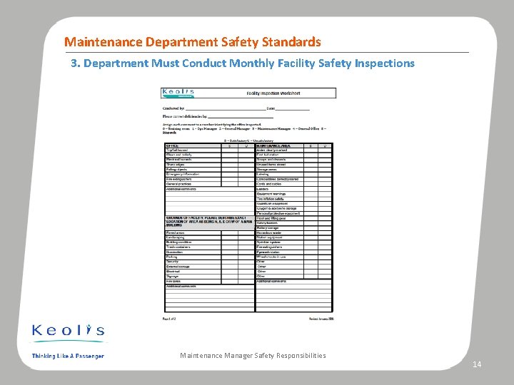 Maintenance Department Safety Standards 3. Department Must Conduct Monthly Facility Safety Inspections Photo caption