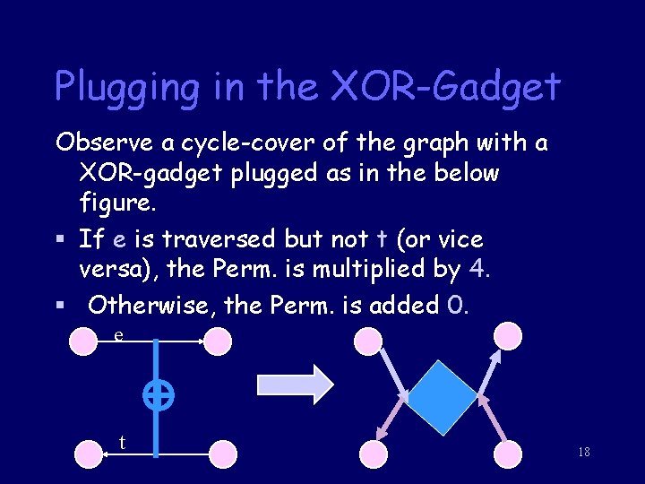 Plugging in the XOR-Gadget Observe a cycle-cover of the graph with a XOR-gadget plugged